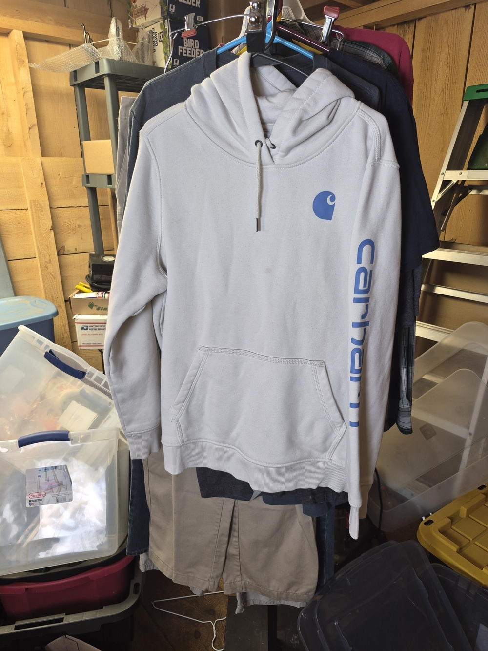 Carhartt Men's Light Gray Logo Hoodie Bin 50